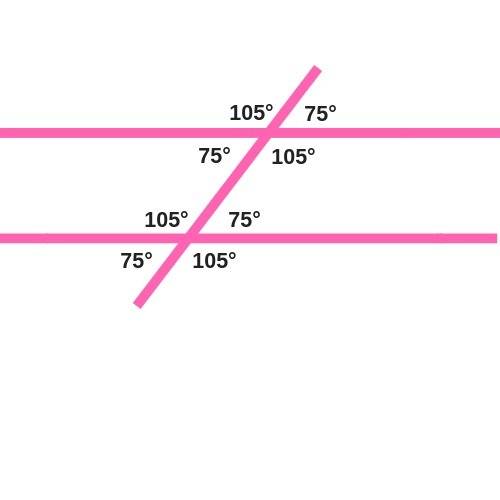 The sum of measures of two alternate interior angles of two parallel lines with a transversal is 210