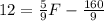 12 = \frac{5}{9}F-\frac{160}{9}