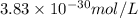 3.83\times 10^{-30}mol/L