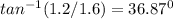 tan^{-1}(1.2/1.6)=36.87^0