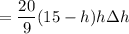 =\dfrac{20}{9}(15-h)h\Delta h