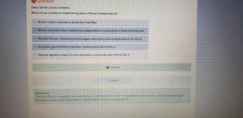 Which three conditions  bring about african independence?  nations signed a treaty to end colonialis