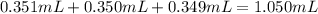 0.351mL+0.350mL+0.349mL=1.050mL