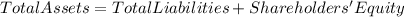 Total Assets = Total Liabilities + Shareholders' Equity