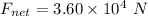 F_{net} = 3.60 \times 10^{4} \ N