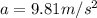 a = 9.81 m/s^2