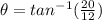 \theta=tan^{-1}(\frac{20}{12})