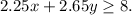 2.25x+2.65y\geq8.