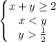 \left\{\begin{matrix}x+y\geq 2\\ x< y\\ y \frac{1}{2}\end{matrix}\right.