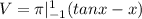 V = \pi |_{-1}^1 (tan x - x)