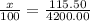 \frac{x}{100}=\frac{115.50}{4200.00}