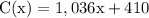 \rm C(x)= 1,036x +410