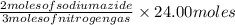 \frac{2 moles of sodium azide}{3 moles of nitrogen gas}\times 24.00 moles