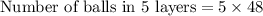 \text{Number of balls in 5 layers}=5\times 48