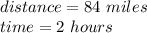 distance=84\ miles\\time=2\ hours