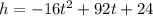 h=-16t^2+92t+24