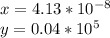 x=4.13*10^{-8} \\ y= 0.04*10^{5}