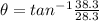\theta = tan^{-1}\frac{38.3}{28.3}