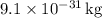 9.1 \times {10^{ - 31}}\,{\text{kg}}