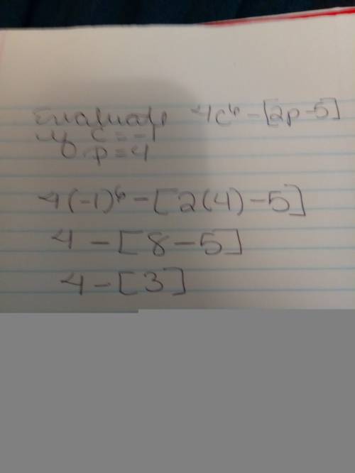 Evaulate 4c^6 -[2p-5] if c =-1 and p=4