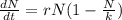 \frac{dN}{dt} = rN(1-\frac{N}{k})