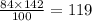 \frac{84 \times 142}{100} = 119