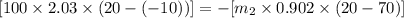 [100\times 2.03\times (20-(-10))]=-[m_2\times 0.902\times (20-70)]