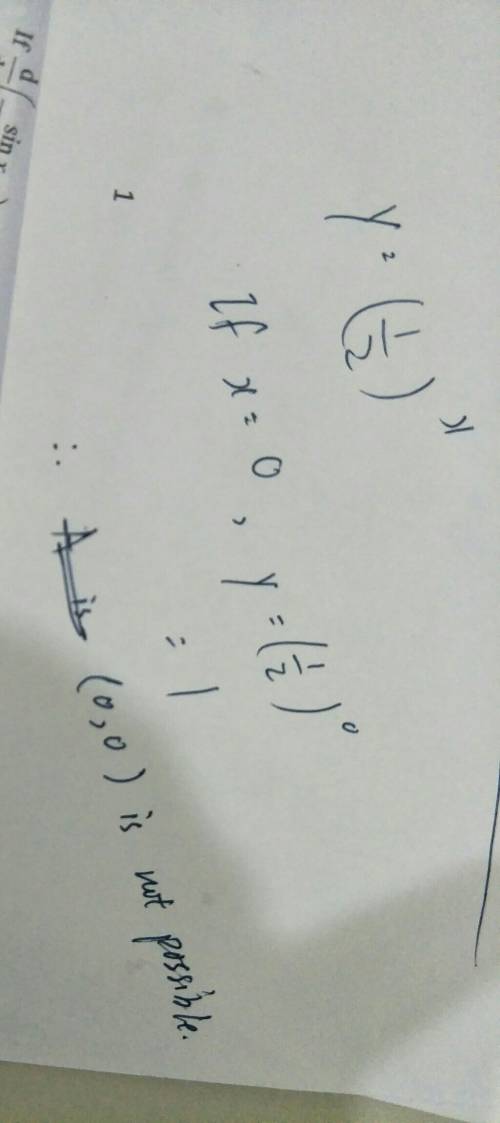 Which of the following is a point on the graph y = (1/2)^x a. (0,0) b. (0, 1/2) c. (2,1) d. (2, 1/4)