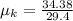 \mu _{k}=\frac{34.38}{29.4}