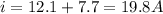 i = 12.1 + 7.7 = 19.8 A