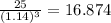 \frac{25}{(1.14)^{3} } = 16.874