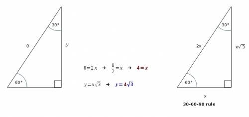 Given a 30-69-90 triangle with the hypotenuse length 8, find the exact length of the long leg.