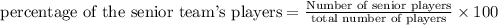 \text{percentage of the senior team's players}=\frac{\text{Number of senior players}}{\text{total number of players}}\times 100