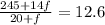 \frac{245+14f}{20+f}=12.6