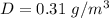 D = 0.31~g/m^{3}