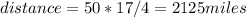 distance=50*17/4=2125 miles