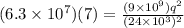 (6.3 \times 10^7)(7) = \frac{(9\times 10^9)q^2}{(24\times 10^3)^2}
