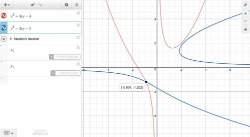 Solve the system of equations x^3 = 3xy - 4  y^3 = 3xy - 5