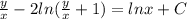 \frac{y}{x}-2ln(\frac{y}{x}+1)=lnx+C