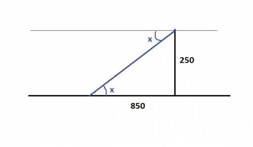 Calculate the angle of depression, x, if the boat is 850 ft. away from the lighthouse and the lighth