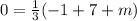 0 = \frac 1 3 ( -1  + 7 + m)