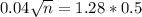 0.04\sqrt{n} = 1.28*0.5