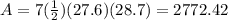A = 7(\frac 1 2) (27.6)(28.7) = 2772.42