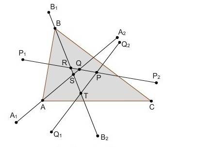 In the diagram, p1p2 and q1q2 are the perpendicular bisectors of bar(ab) and bar(bc), respectively.