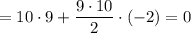 =10\cdot9+\dfrac{9\cdot10}2\cdot(-2)=0