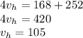 4v_h=168+252\\ 4v_h=420\\ v_h=105