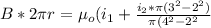 B*2 \pi r = \mu_o (i_1 + \frac{i_2*\pi(3^2 - 2^2)}{\pi(4^2 - 2^2}
