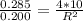 \frac{0.285}{0.200} = \frac{4*10}{R^2}