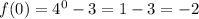 f(0)=4^0-3=1-3=-2