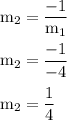 \rm m_2 = \dfrac{-1}{m_1}\\\\ m_2 = \dfrac{-1}{-4}\\\\m_2 = \dfrac{1}{4}